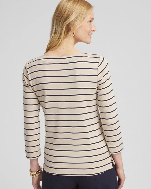 Stripe 3/4 Sleeve Bateau Neck Tee - image 3